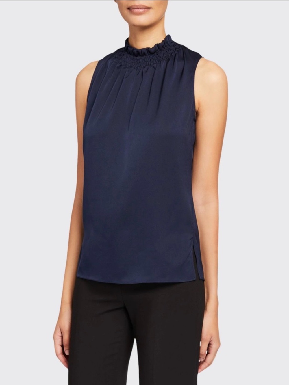 Kobi Halperin Remi Silk Mock Neck Sleeveless Navy Women's Top, Medium